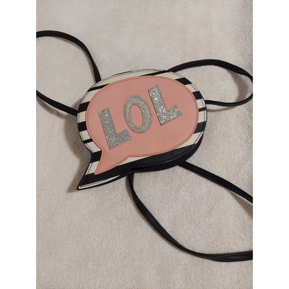 LOL‎ Speech Bubble Novelty Crossbody Bag Purse Glitter Pink Black White